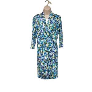 Shape Benefits by Chadwicks 3/4 Sleeve V-Neck Multicolor Floral Wrap Dress 6P